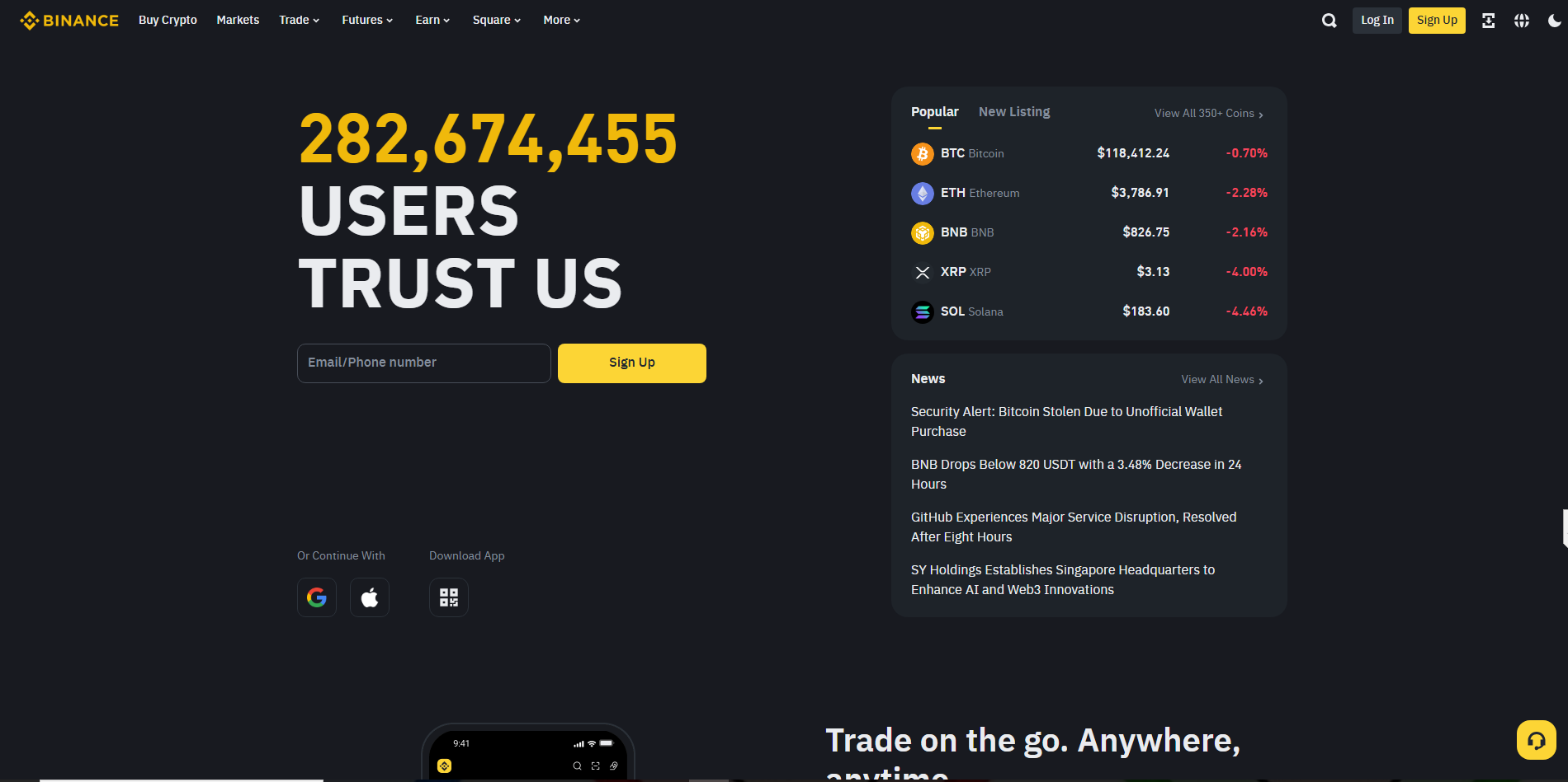 Binance Login Page